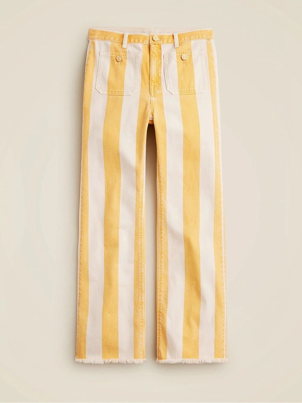 J.Crew Relaxed Demi-Boot Striped Jeans Yellow & White Waist 25P